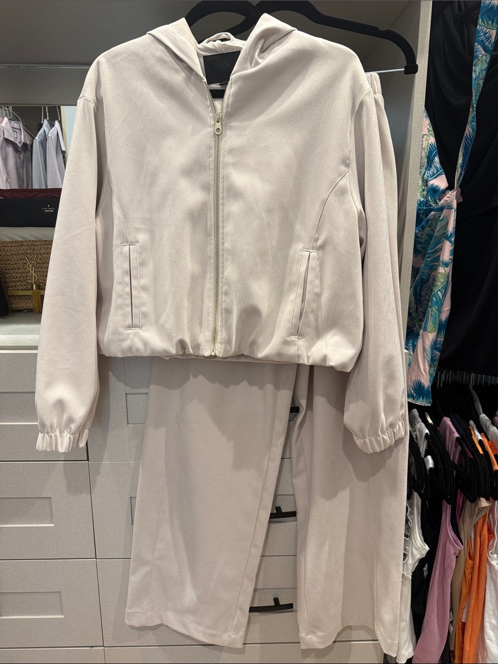 Zara Beige Two-Piece Hooded Zip Set with Gold Hardware
